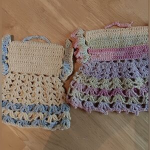 Vtg. Crochet Dress Potholders/Trivet Lot of 2